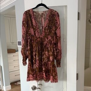 Ulla Johnson Floral Long Sleeve Dress in Pink and Brown